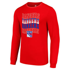 New York Rangers Starter Four Team Name Logo Long Sleeve Graphic T-Shirt - Red | US 201621870