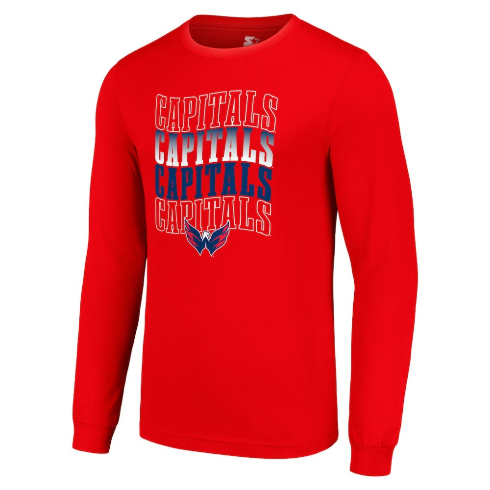 Washington Capitals Starter Four Team Name Logo Long Sleeve Graphic T-Shirt - Red | US 201621872