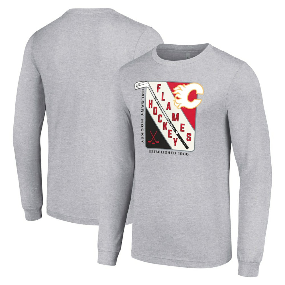 Calgary Flames Starter Shield Long Sleeve Graphic T-Shirt - Heather Gray | US 201622142
