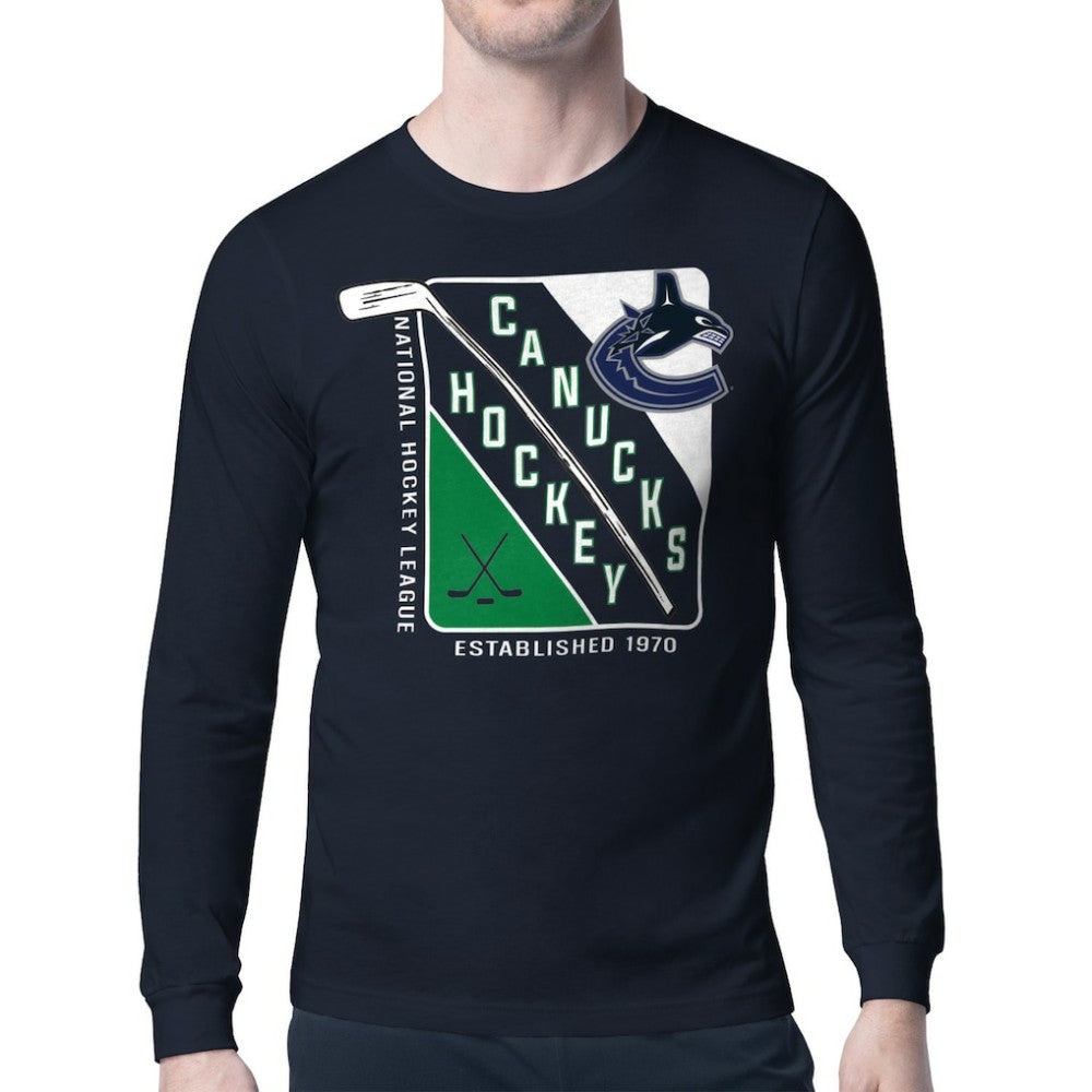 Vancouver Canucks Starter Shield Long Sleeve Graphic T-Shirt - Navy | US 201622222