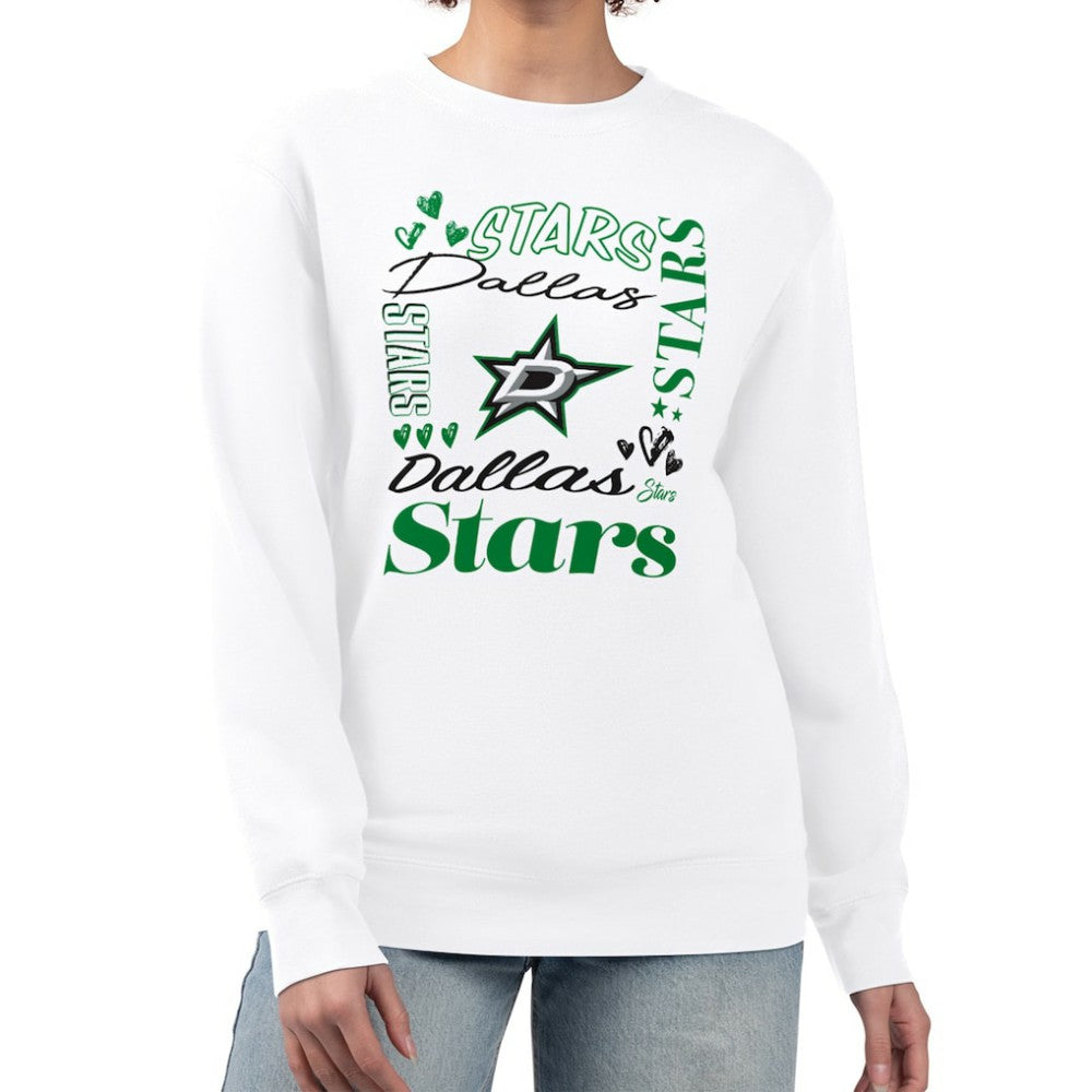Dallas Stars G-III 4Her by Carl Banks Women's Collage Graphic Fleece Long Sleeve Pullover Sweatshirt - White | US 201622724