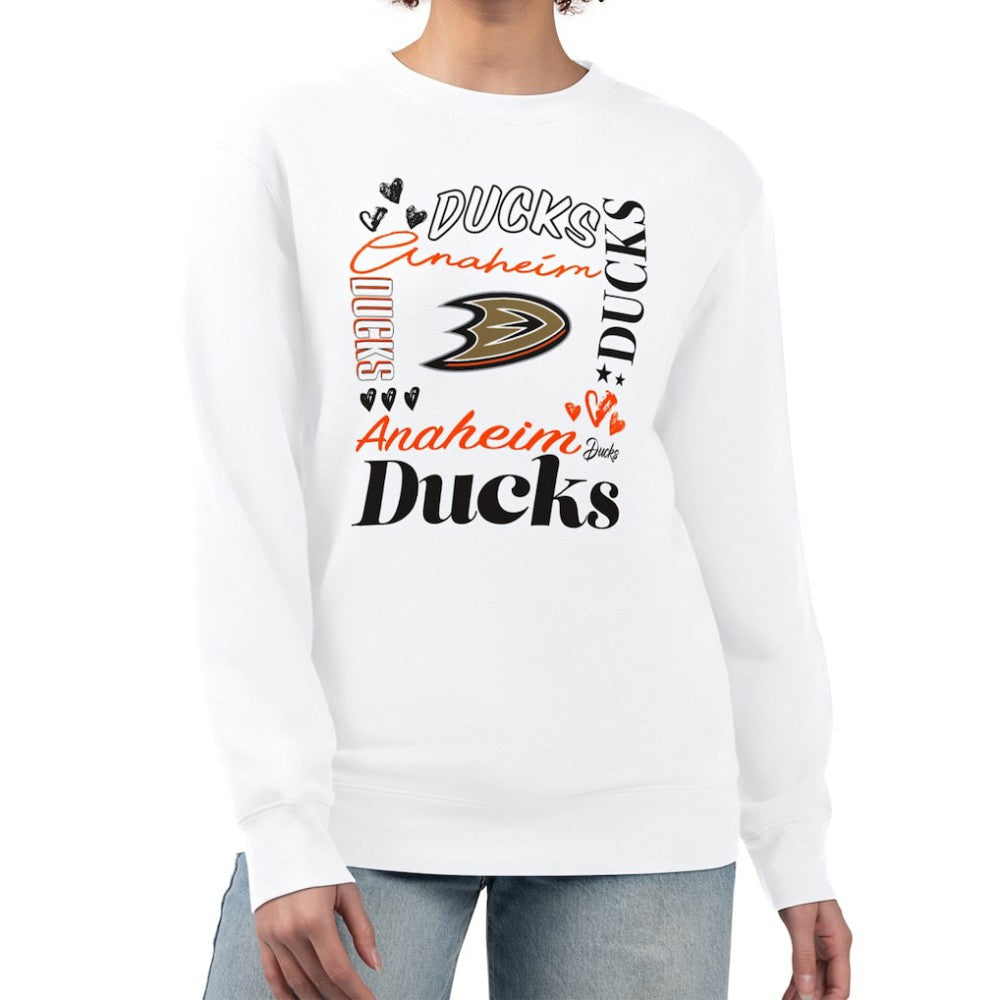 Anaheim Ducks G-III 4Her by Carl Banks Women's Collage Graphic Fleece Long Sleeve Pullover Sweatshirt - White | US 201622725