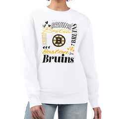 Boston Bruins G-III 4Her by Carl Banks Women's Collage Graphic Fleece Long Sleeve Pullover Sweatshirt - White | US 201622726