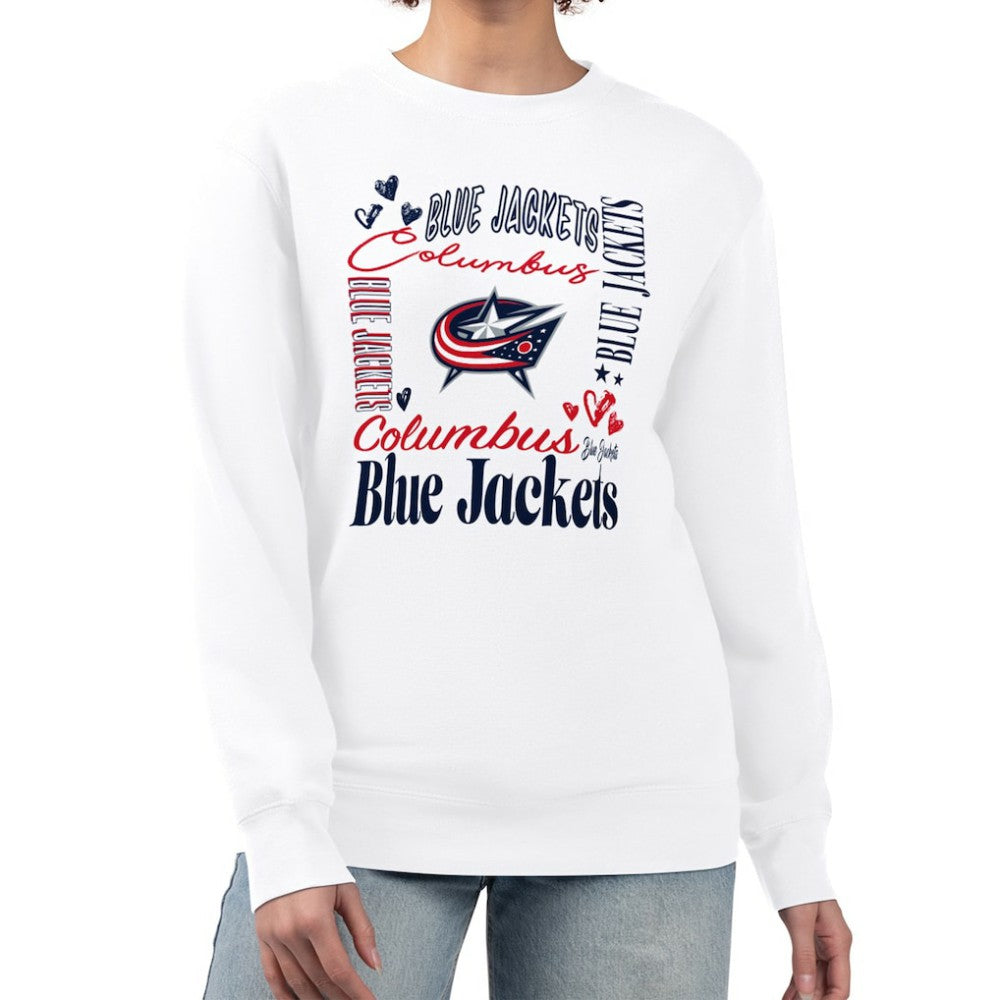 Columbus Blue Jackets G-III 4Her by Carl Banks Women's Collage Graphic Fleece Long Sleeve Pullover Sweatshirt - White | US 201622732