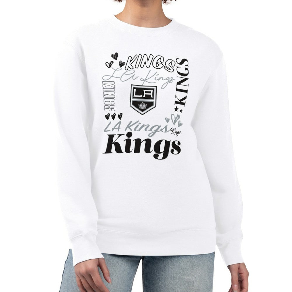 Los Angeles Kings G-III 4Her by Carl Banks Women's Collage Graphic Fleece Long Sleeve Pullover Sweatshirt - White | US 201622737