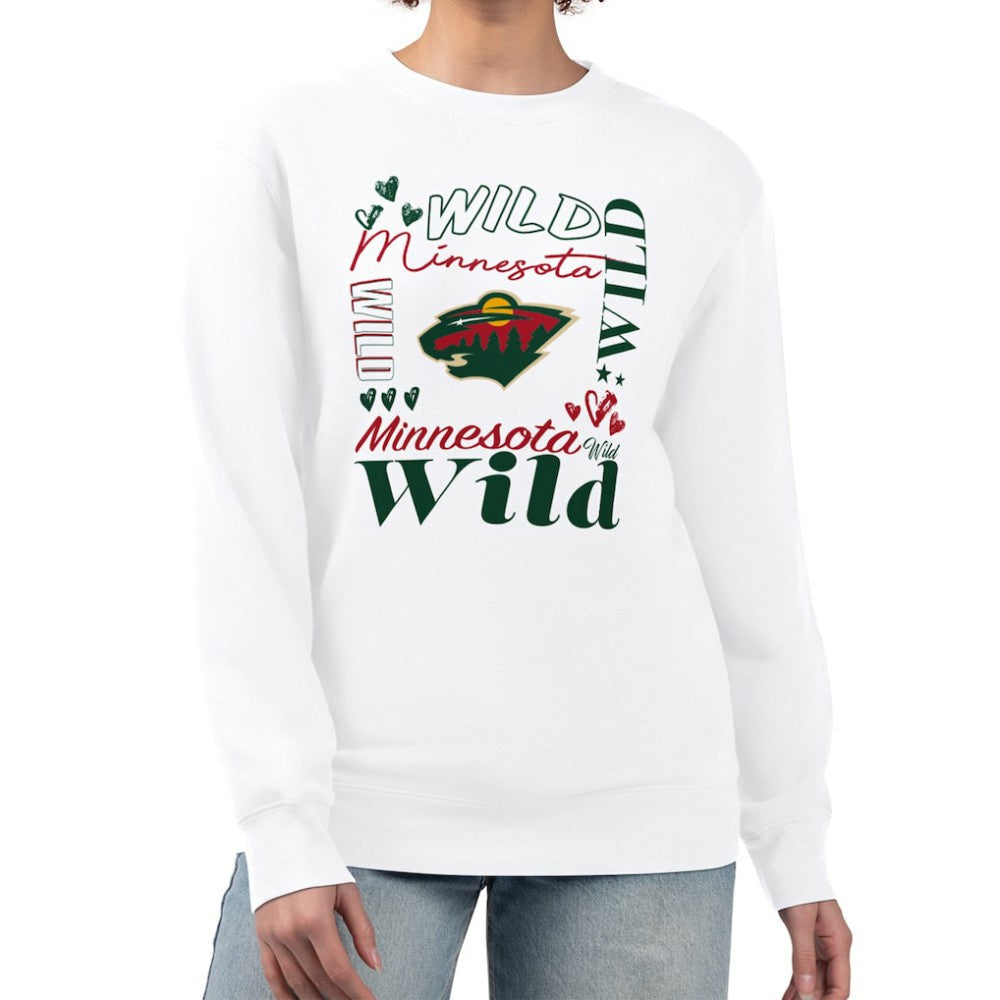 Minnesota Wild G-III 4Her by Carl Banks Women's Collage Graphic Fleece Long Sleeve Pullover Sweatshirt - White | US 201622738