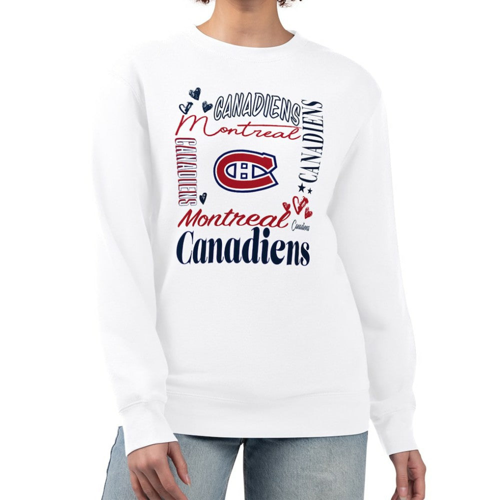 Montreal Canadiens G-III 4Her by Carl Banks Women's Collage Graphic Fleece Long Sleeve Pullover Sweatshirt - White | US 201622739