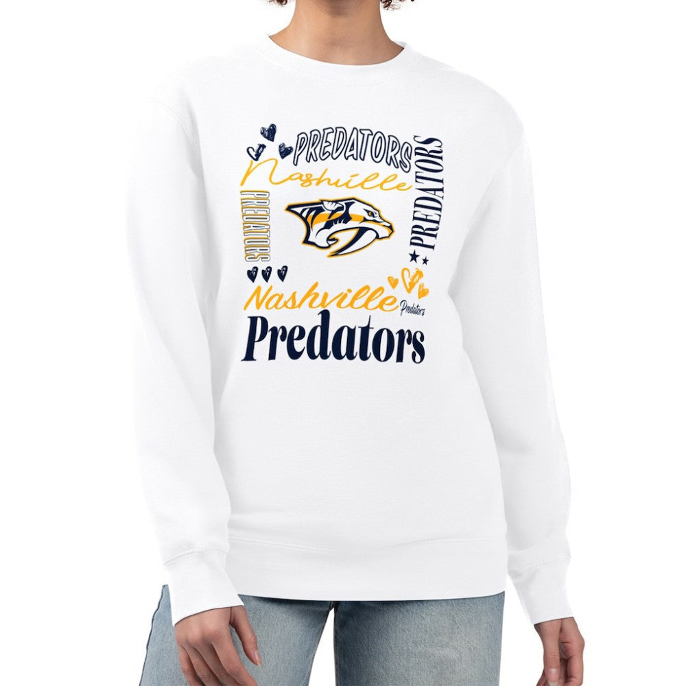 Nashville Predators G-III 4Her by Carl Banks Women's Collage Graphic Fleece Long Sleeve Pullover Sweatshirt - White | US 201622740