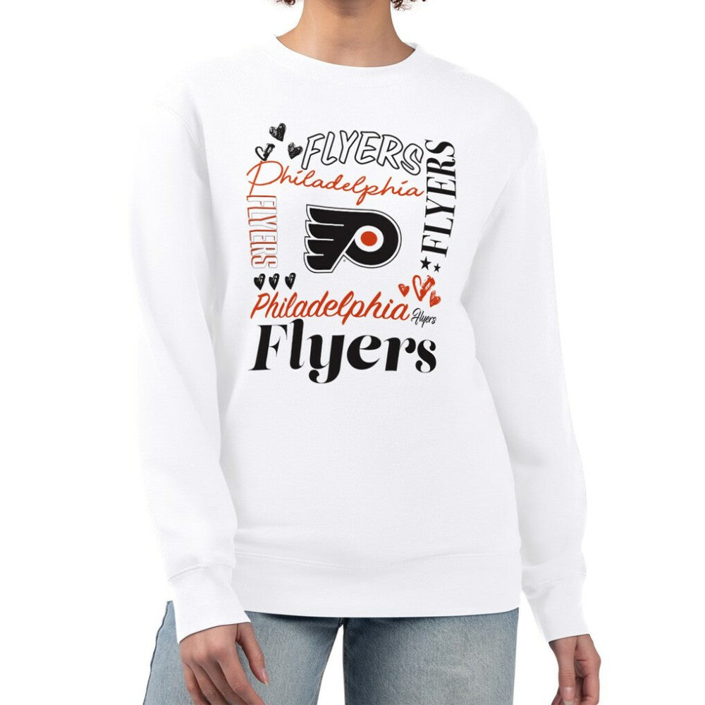 Philadelphia Flyers G-III 4Her by Carl Banks Women's Collage Graphic Fleece Long Sleeve Pullover Sweatshirt - White | US 201622745