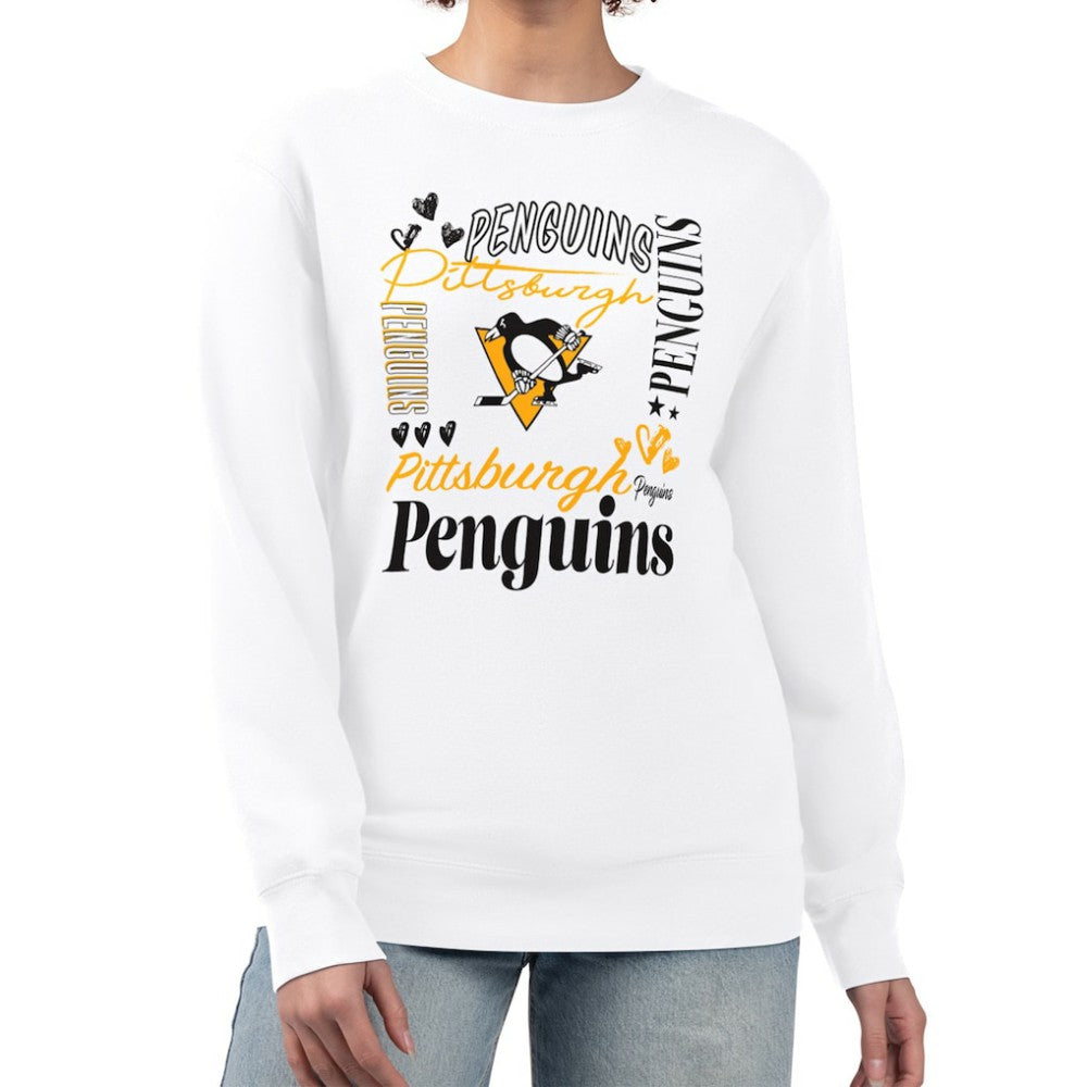 Pittsburgh Penguins G-III 4Her by Carl Banks Women's Collage Graphic Fleece Long Sleeve Pullover Sweatshirt - White | US 201622747