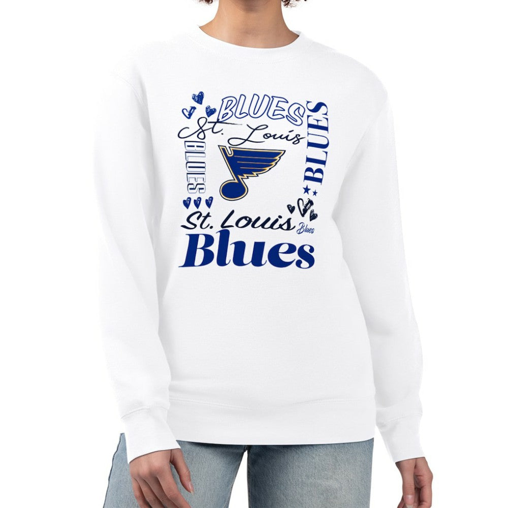 St. Louis Blues G-III 4Her by Carl Banks Women's Collage Graphic Fleece Long Sleeve Pullover Sweatshirt - White | US 201622752