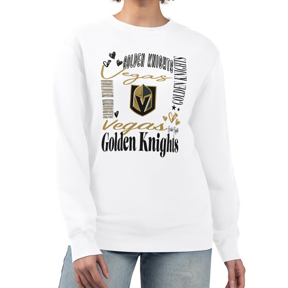 Vegas Golden Knights G-III 4Her by Carl Banks Women's Collage Graphic Fleece Long Sleeve Pullover Sweatshirt - White | US 201622755