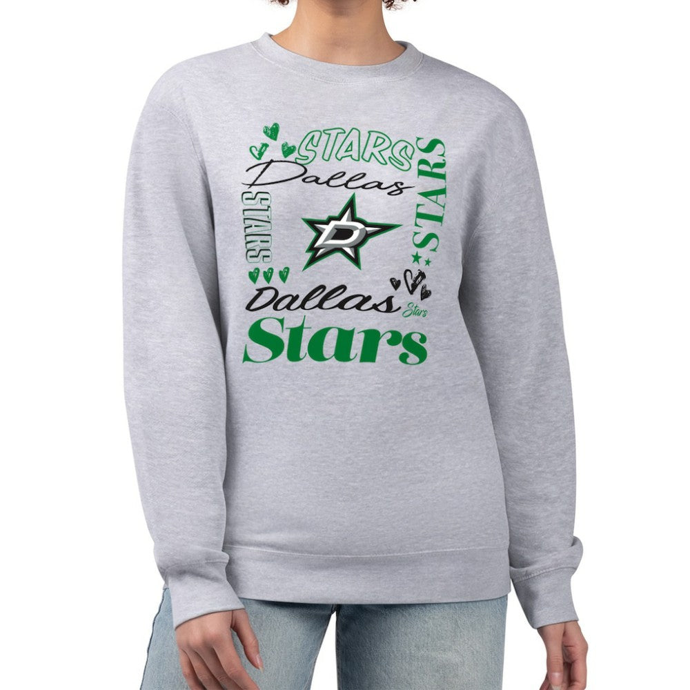 Dallas Stars G-III 4Her by Carl Banks Women's Collage Graphic Fleece Long Sleeve Pullover Sweatshirt - Heather Gray | US 201622759