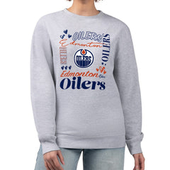 Edmonton Oilers G-III 4Her by Carl Banks Women's Collage Graphic Fleece Long Sleeve Pullover Sweatshirt - Heather Gray | US 201622761