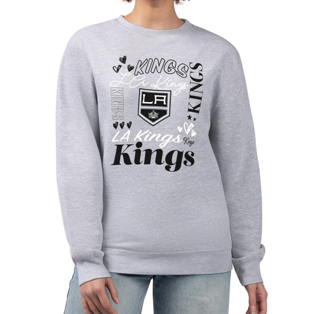 Los Angeles Kings G-III 4Her by Carl Banks Women's Collage Graphic Fleece Long Sleeve Pullover Sweatshirt - Heather Gray | US 201622763