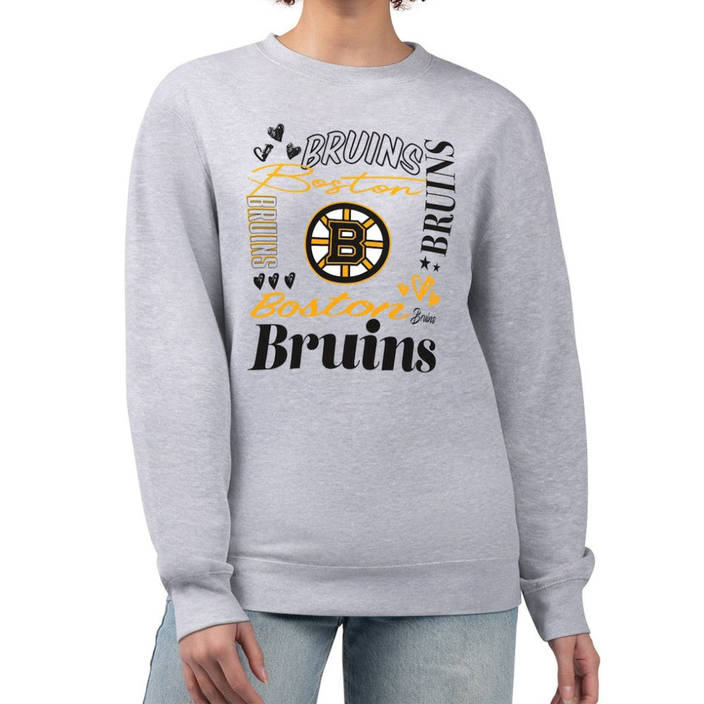 Boston Bruins G-III 4Her by Carl Banks Women's Collage Graphic Fleece Long Sleeve Pullover Sweatshirt - Heather Gray | US 201622769