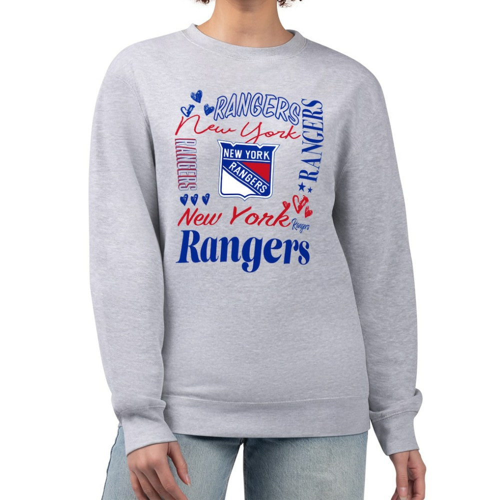 New York Rangers G-III 4Her by Carl Banks Women's Collage Graphic Fleece Long Sleeve Pullover Sweatshirt - Heather Gray | US 201622773