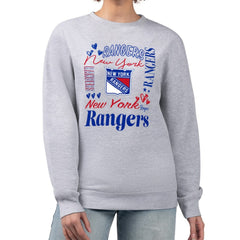 New York Rangers G-III 4Her by Carl Banks Women's Collage Graphic Fleece Long Sleeve Pullover Sweatshirt - Heather Gray | US 201622773