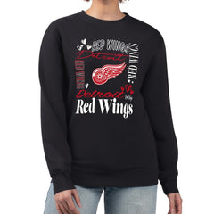 Detroit Red Wings G-III 4Her by Carl Banks Women's Collage Graphic Fleece Long Sleeve Pullover Sweatshirt - Black | US 201622778