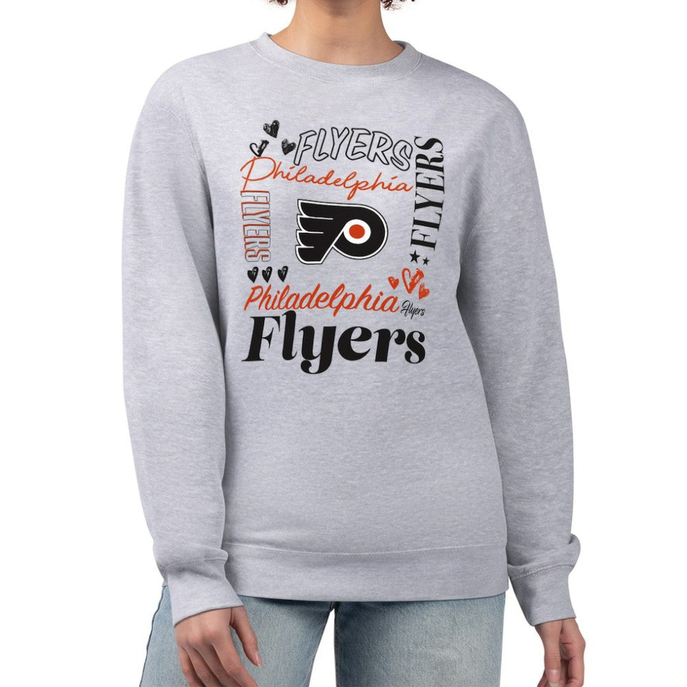 Philadelphia Flyers G-III 4Her by Carl Banks Women's Collage Graphic Fleece Long Sleeve Pullover Sweatshirt - Heather Gray | US 201622780