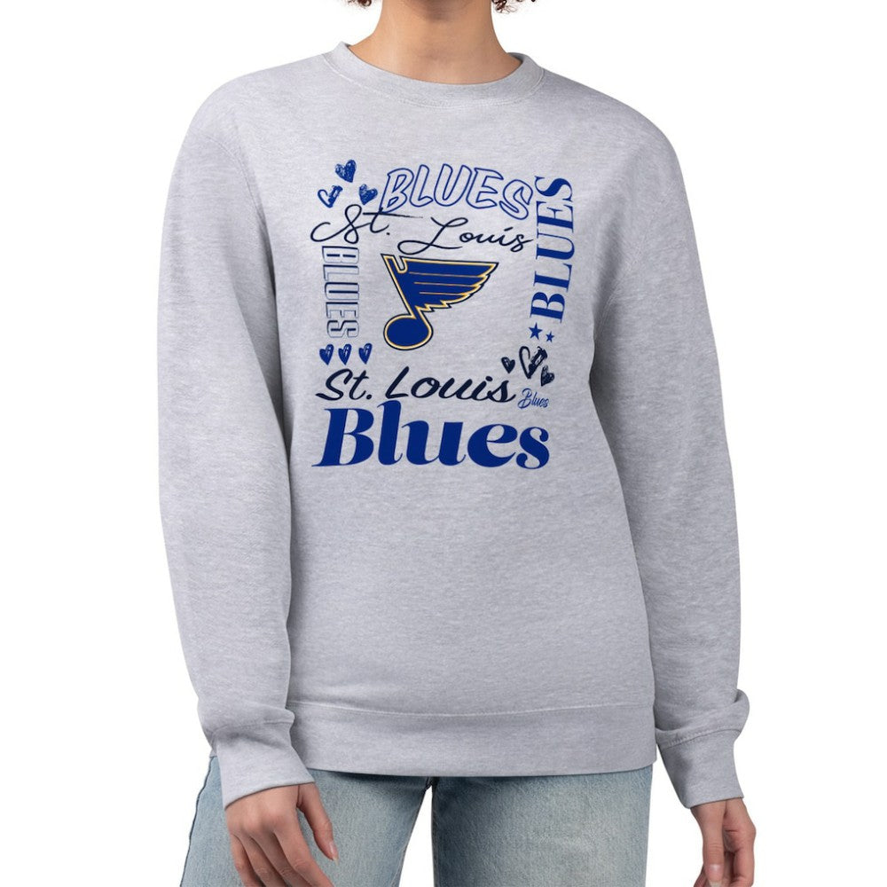 St. Louis Blues G-III 4Her by Carl Banks Women's Collage Graphic Fleece Long Sleeve Pullover Sweatshirt - Heather Gray | US 201622784