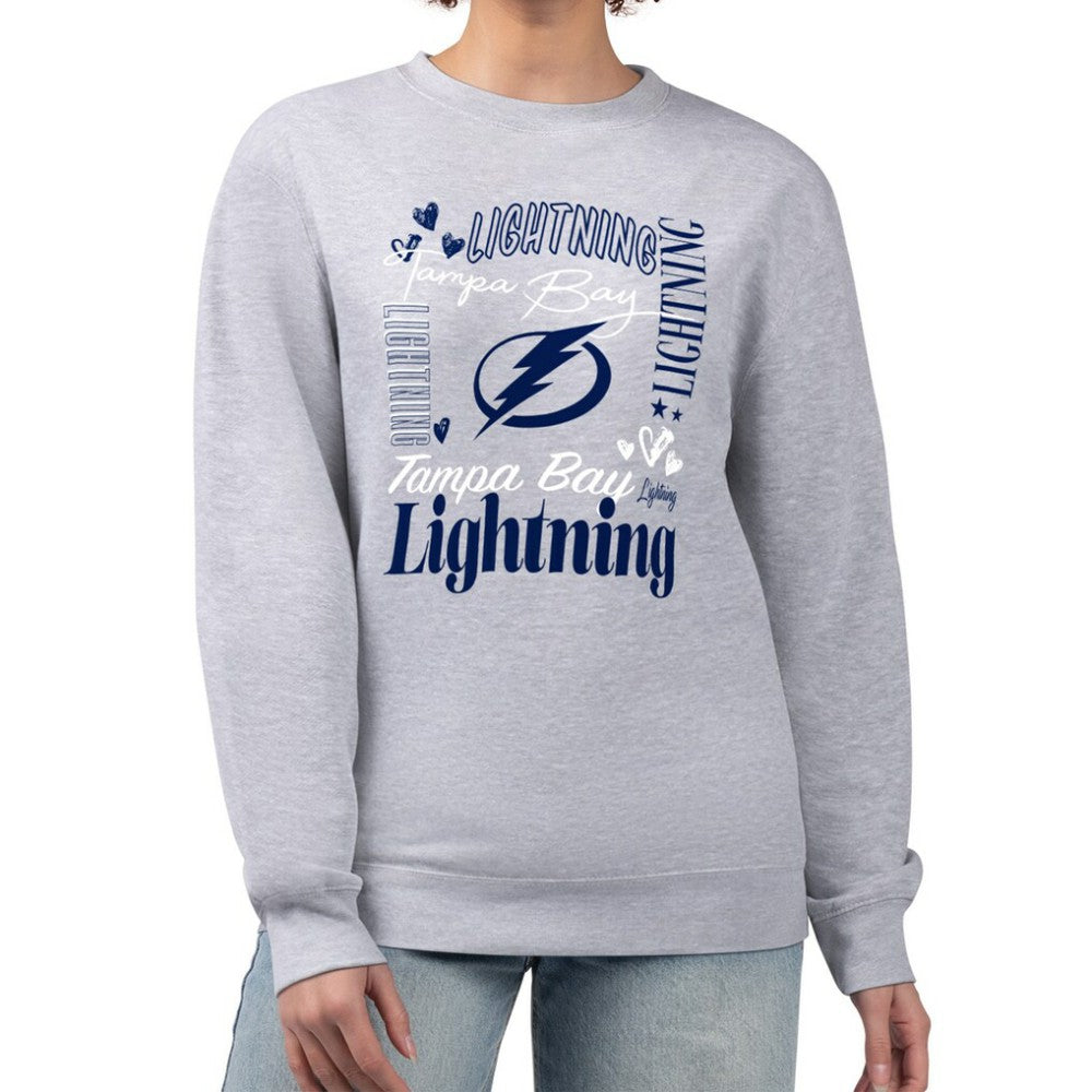Tampa Bay Lightning G-III 4Her by Carl Banks Women's Collage Graphic Fleece Long Sleeve Pullover Sweatshirt - Heather Gray | US 201622786