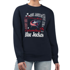 Columbus Blue Jackets G-III 4Her by Carl Banks Women's Collage Graphic Fleece Long Sleeve Pullover Sweatshirt - Navy | US 201622790