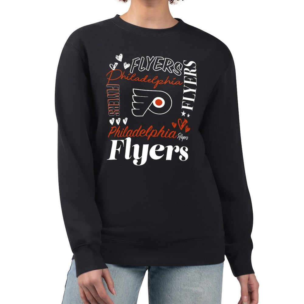 Philadelphia Flyers G-III 4Her by Carl Banks Women's Collage Graphic Fleece Long Sleeve Pullover Sweatshirt - Black | US 201622791