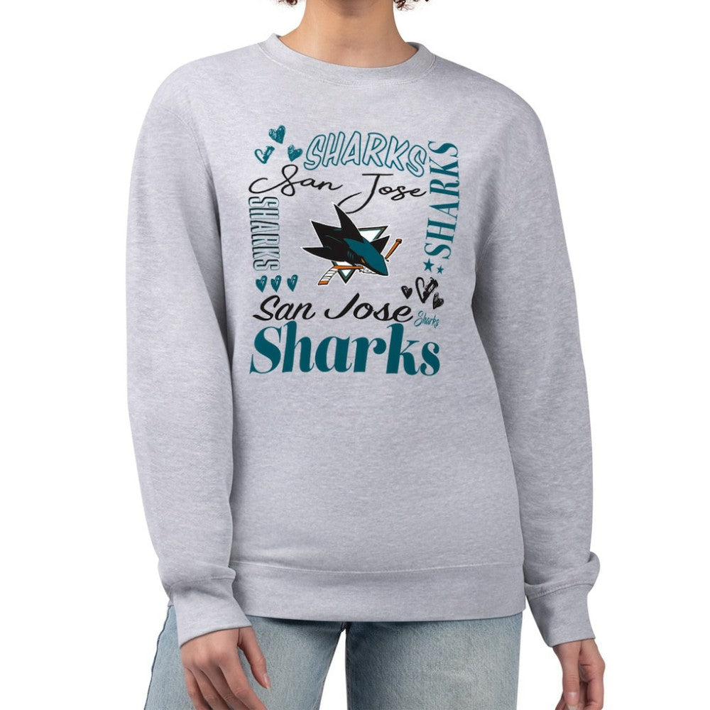 San Jose Sharks G-III 4Her by Carl Banks Women's Collage Graphic Fleece Long Sleeve Pullover Sweatshirt - Heather Gray | US 201622793