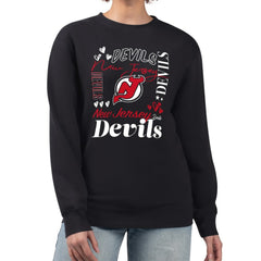 New Jersey Devils G-III 4Her by Carl Banks Women's Collage Graphic Fleece Long Sleeve Pullover Sweatshirt - Black | US 201622796
