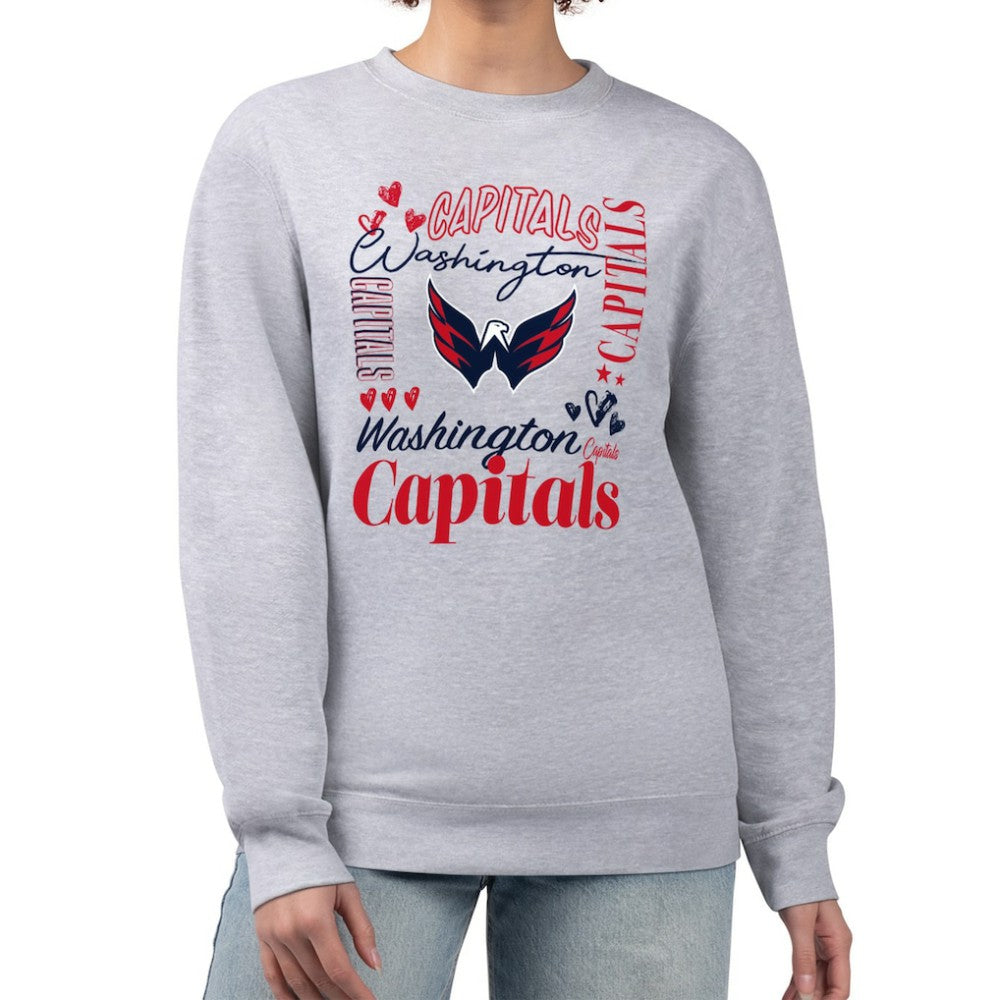 Washington Capitals G-III 4Her by Carl Banks Women's Collage Graphic Fleece Long Sleeve Pullover Sweatshirt - Heather Gray | US 201622797