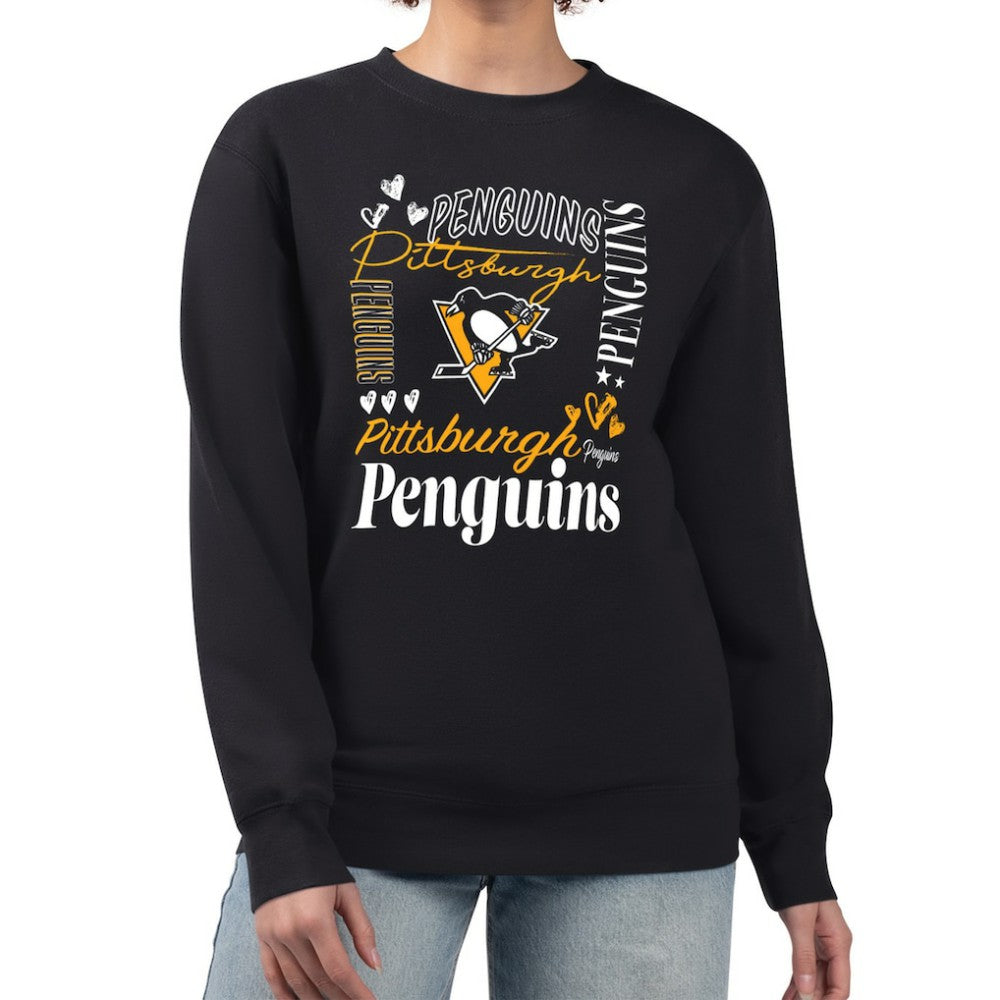 Pittsburgh Penguins G-III 4Her by Carl Banks Women's Collage Graphic Fleece Long Sleeve Pullover Sweatshirt - Black | US 201622801