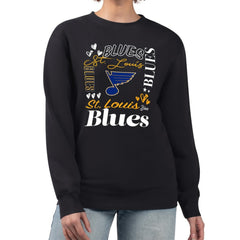 St. Louis Blues G-III 4Her by Carl Banks Women's Collage Graphic Fleece Long Sleeve Pullover Sweatshirt - Black | US 201622804