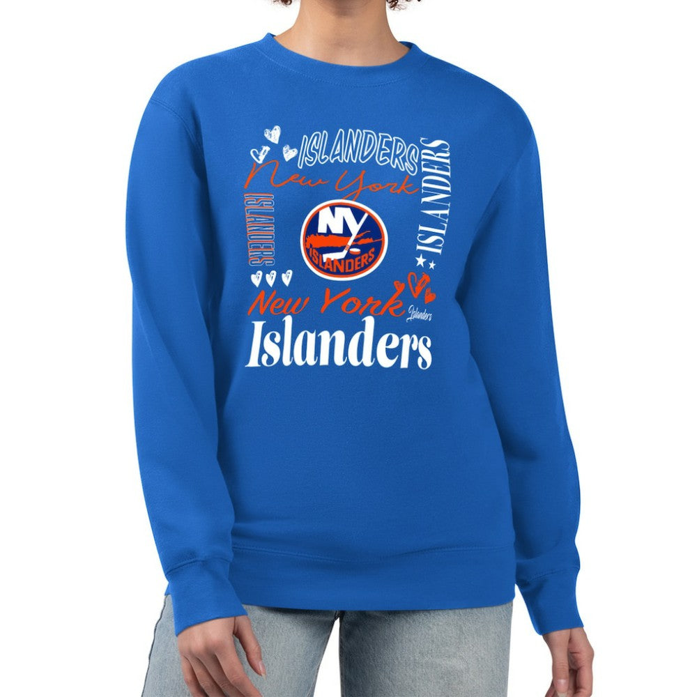 New York Islanders G-III 4Her by Carl Banks Women's Collage Graphic Fleece Long Sleeve Pullover Sweatshirt - Royal | US 201622819