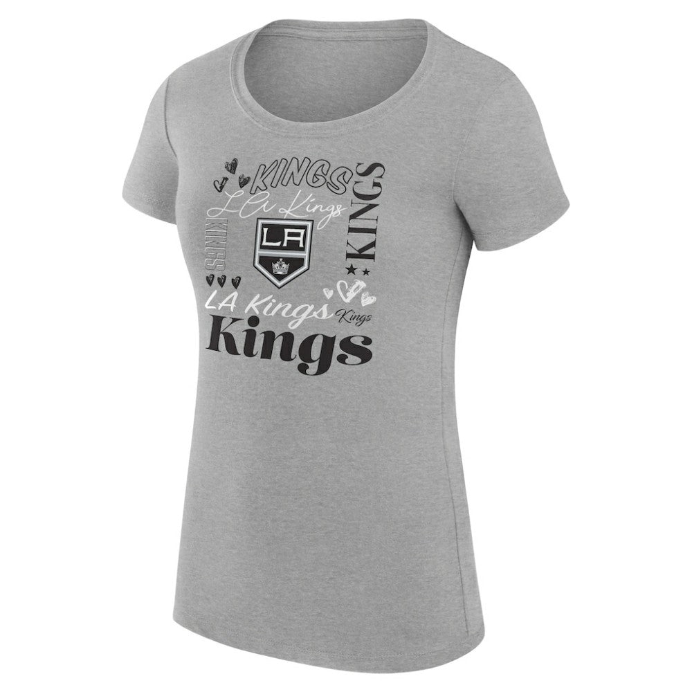 Los Angeles Kings G-III 4Her by Carl Banks Women's Super-Slim Fit Lightweight Collage Team Graphic T-Shirt - Heather Gray | US 201622946