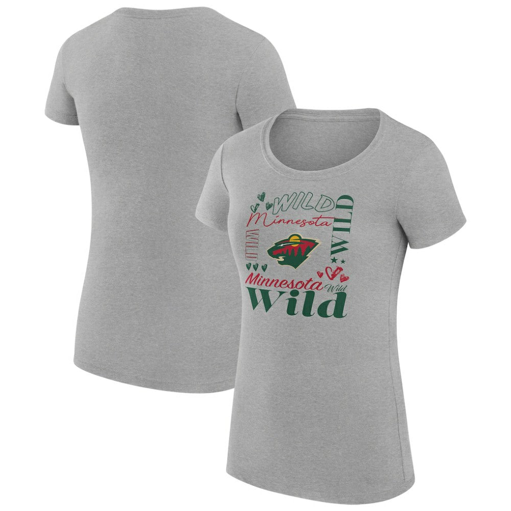 Minnesota Wild G-III 4Her by Carl Banks Women's Super-Slim Fit Lightweight Collage Team Graphic T-Shirt - Heather Gray | US 201622948