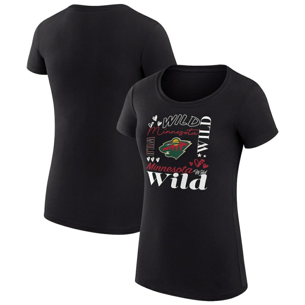Minnesota Wild G-III 4Her by Carl Banks Women's Super-Slim Fit Lightweight Collage Team Graphic T-Shirt - Black | US 201622950