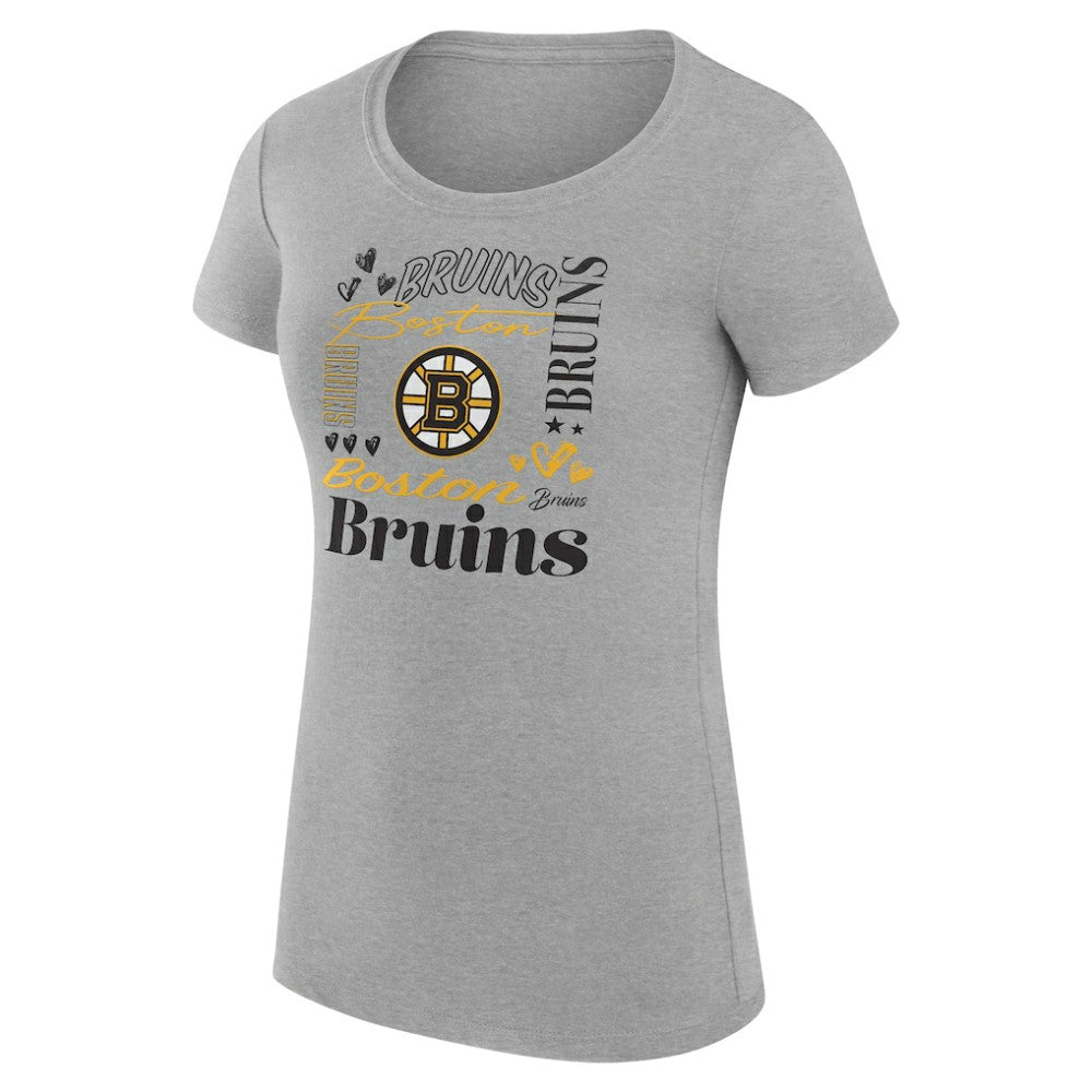 Boston Bruins G-III 4Her by Carl Banks Women's Super-Slim Fit Lightweight Collage Team Graphic T-Shirt - Heather Gray | US 201622951