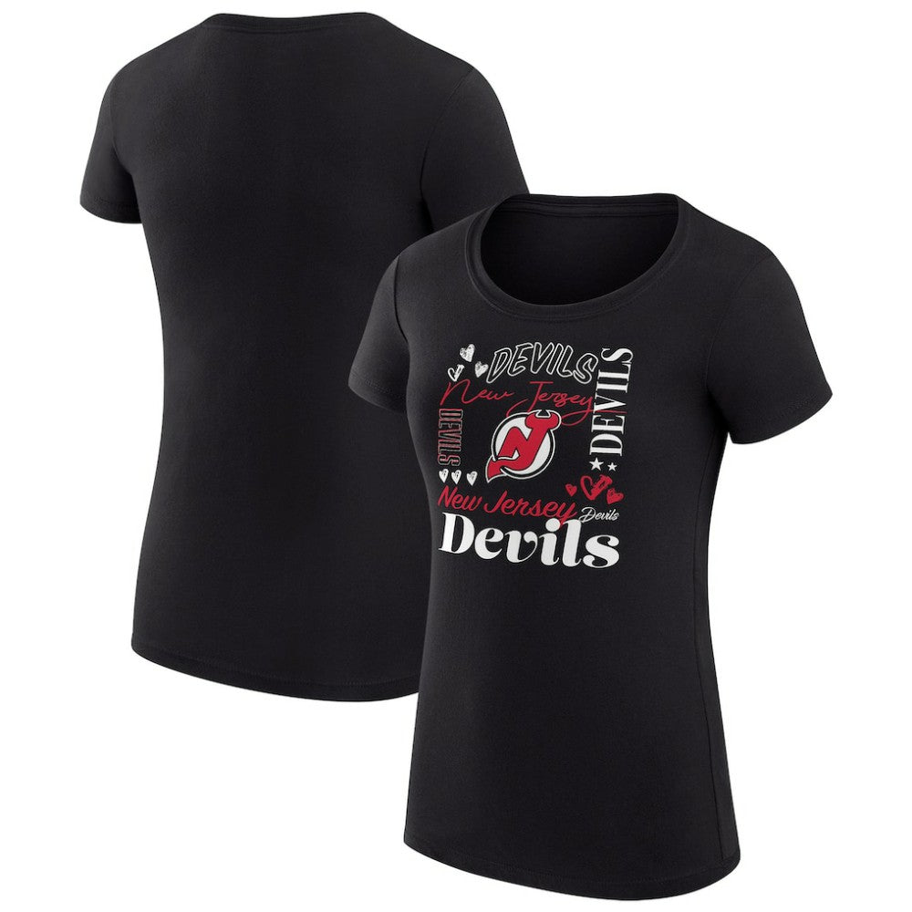 New Jersey Devils G-III 4Her by Carl Banks Women's Super-Slim Fit Lightweight Collage Team Graphic T-Shirt - Black | US 201622956