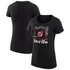 New Jersey Devils G-III 4Her by Carl Banks Women's Super-Slim Fit Lightweight Collage Team Graphic T-Shirt - Black | US 201622956