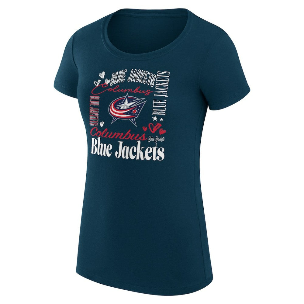 Columbus Blue Jackets G-III 4Her by Carl Banks Women's Super-Slim Fit Lightweight Collage Team Graphic T-Shirt - Navy | US 201622970