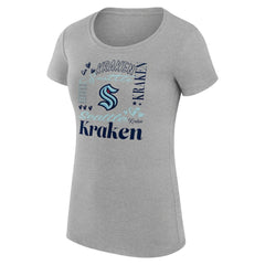 Seattle Kraken G-III 4Her by Carl Banks Women's Super-Slim Fit Lightweight Collage Team Graphic T-Shirt - Heather Gray | US 201623000
