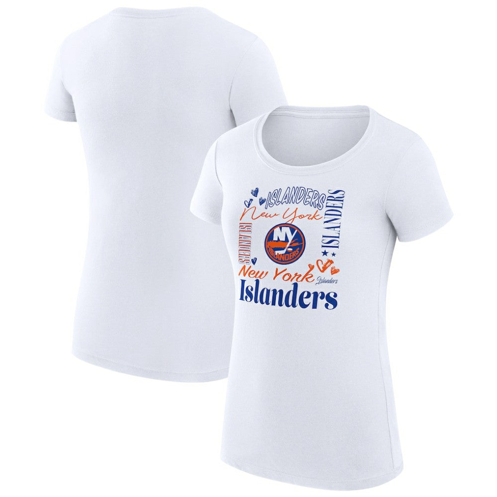 New York Islanders G-III 4Her by Carl Banks Women's Super-Slim Fit Lightweight Collage Team Graphic T-Shirt - White | US 201623025