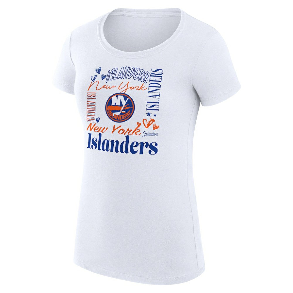 New York Islanders G-III 4Her by Carl Banks Women's Super-Slim Fit Lightweight Collage Team Graphic T-Shirt - White | US 201623025