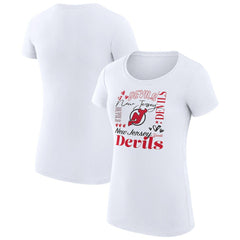 New Jersey Devils G-III 4Her by Carl Banks Women's Super-Slim Fit Lightweight Collage Team Graphic T-Shirt - White | US 201623031
