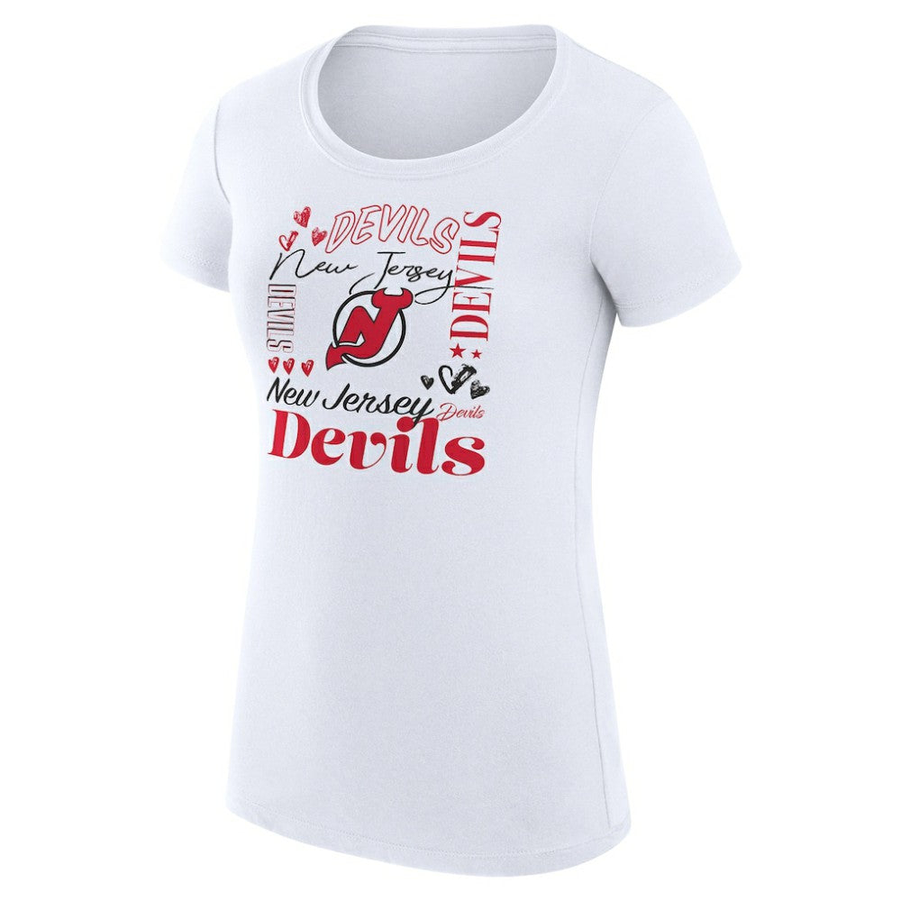 New Jersey Devils G-III 4Her by Carl Banks Women's Super-Slim Fit Lightweight Collage Team Graphic T-Shirt - White | US 201623031