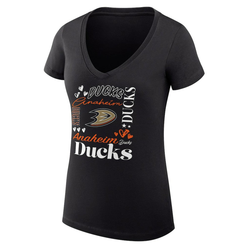 Anaheim Ducks G-III 4Her by Carl Banks Women's Super-Slim Fit Lightweight Collage Team Graphic T-Shirt - Black | US 201623045