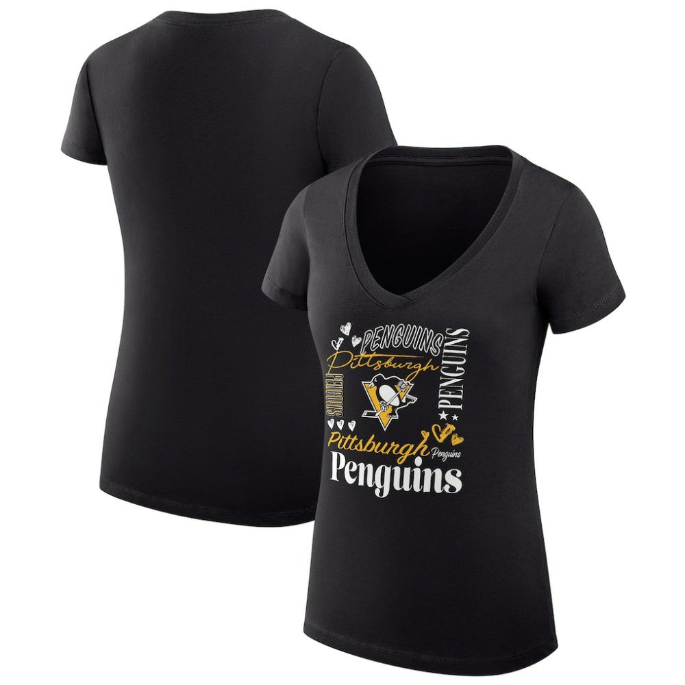 Pittsburgh Penguins G-III 4Her by Carl Banks Women's Super-Slim Fit Lightweight Collage Team Graphic T-Shirt - Black | US 201623059