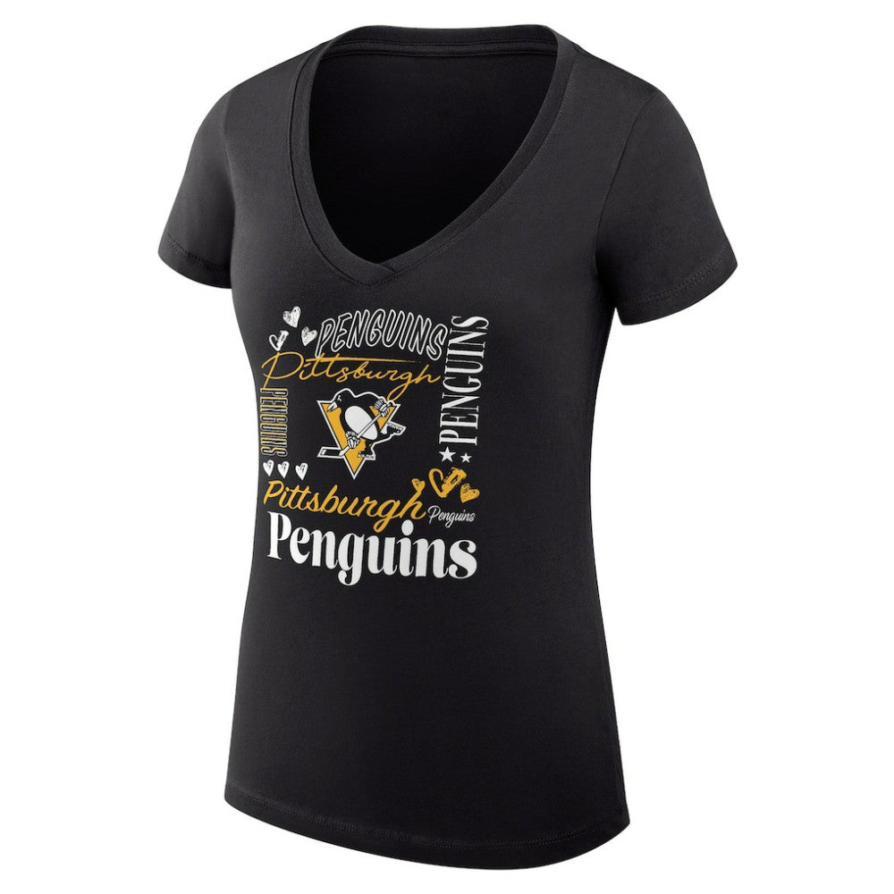 Pittsburgh Penguins G-III 4Her by Carl Banks Women's Super-Slim Fit Lightweight Collage Team Graphic T-Shirt - Black | US 201623059