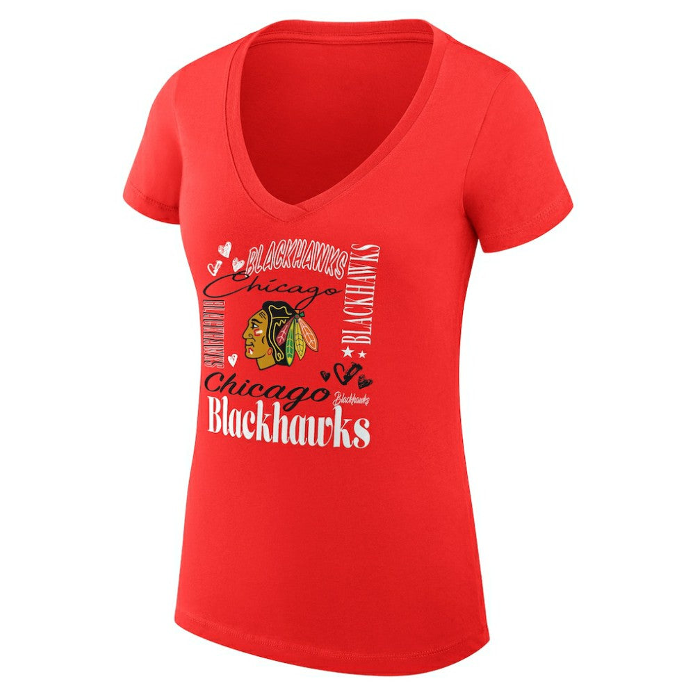 Chicago Blackhawks G-III 4Her by Carl Banks Women's Super-Slim Fit Lightweight Collage Team Graphic T-Shirt - Red | US 201623070